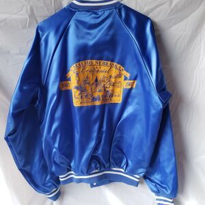 1987 Auburn Sportswear-Malmo, NE Medium M Blue Hipster Bomber Jacket-100% Nylon